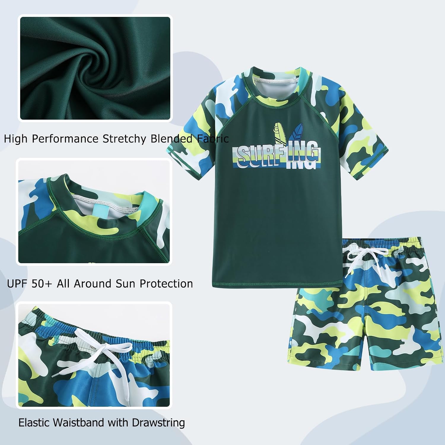Detalle de Aisyee UV-Badeshirt Jungen Zweiteilig Kurzarm mit Boardshorts – Schnelltrocknendes Bade-Set für Kinder 98–164