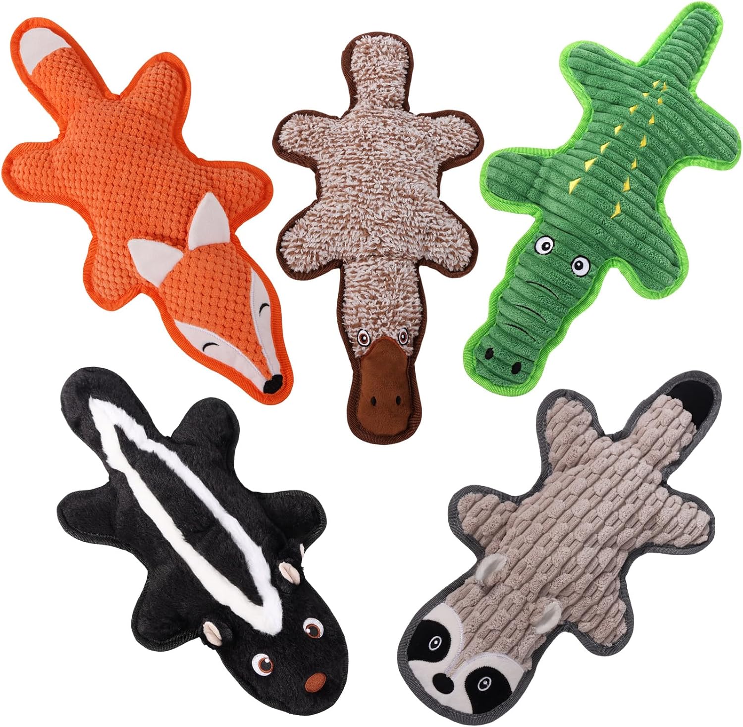 Detalle de Eneston SHE-008 No-Stuffing Squeaky Dog Toy Set with Crinkle Paper, 5-Pack