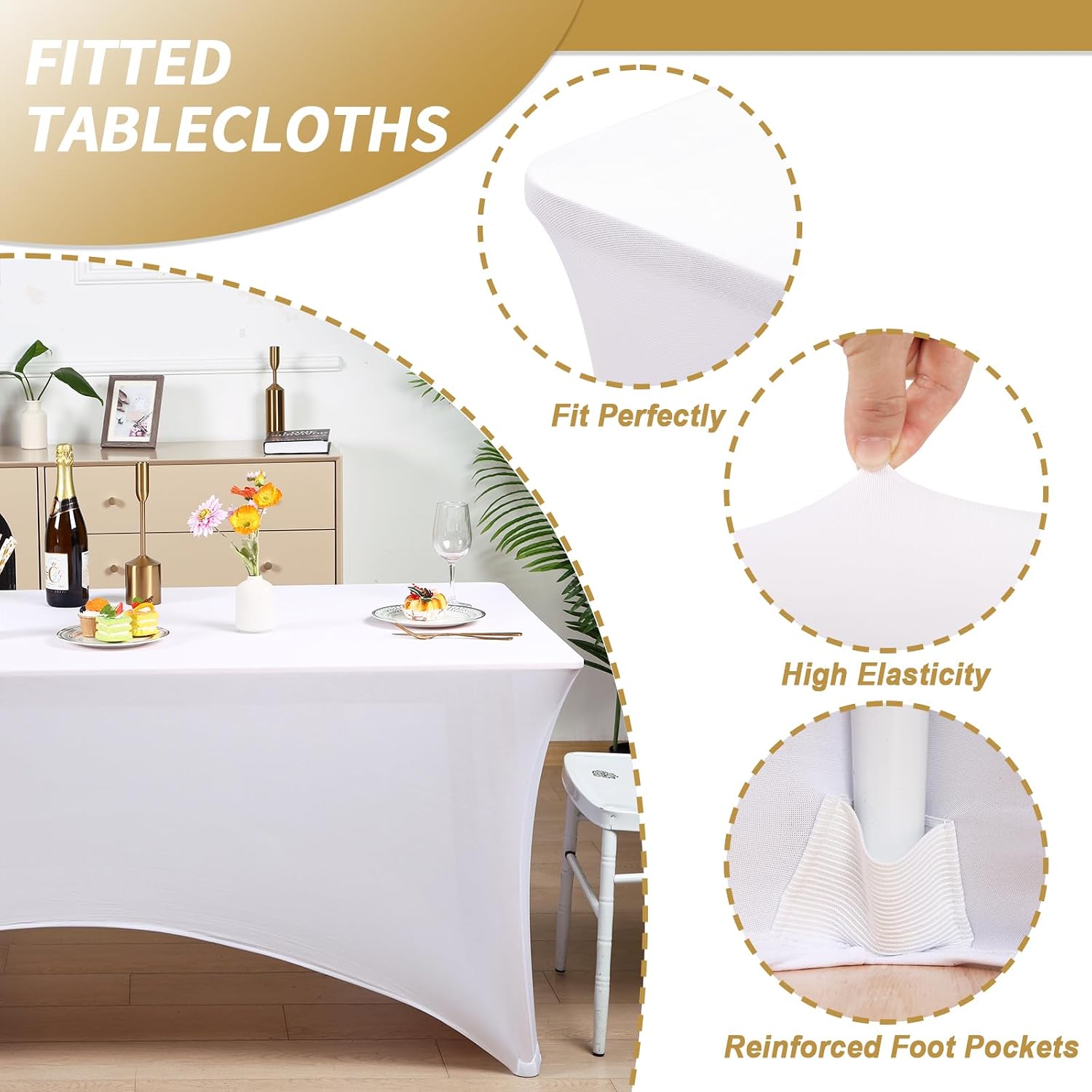 Detalle 2 de Fixwal 3-Pack White Table Cloths 6FT