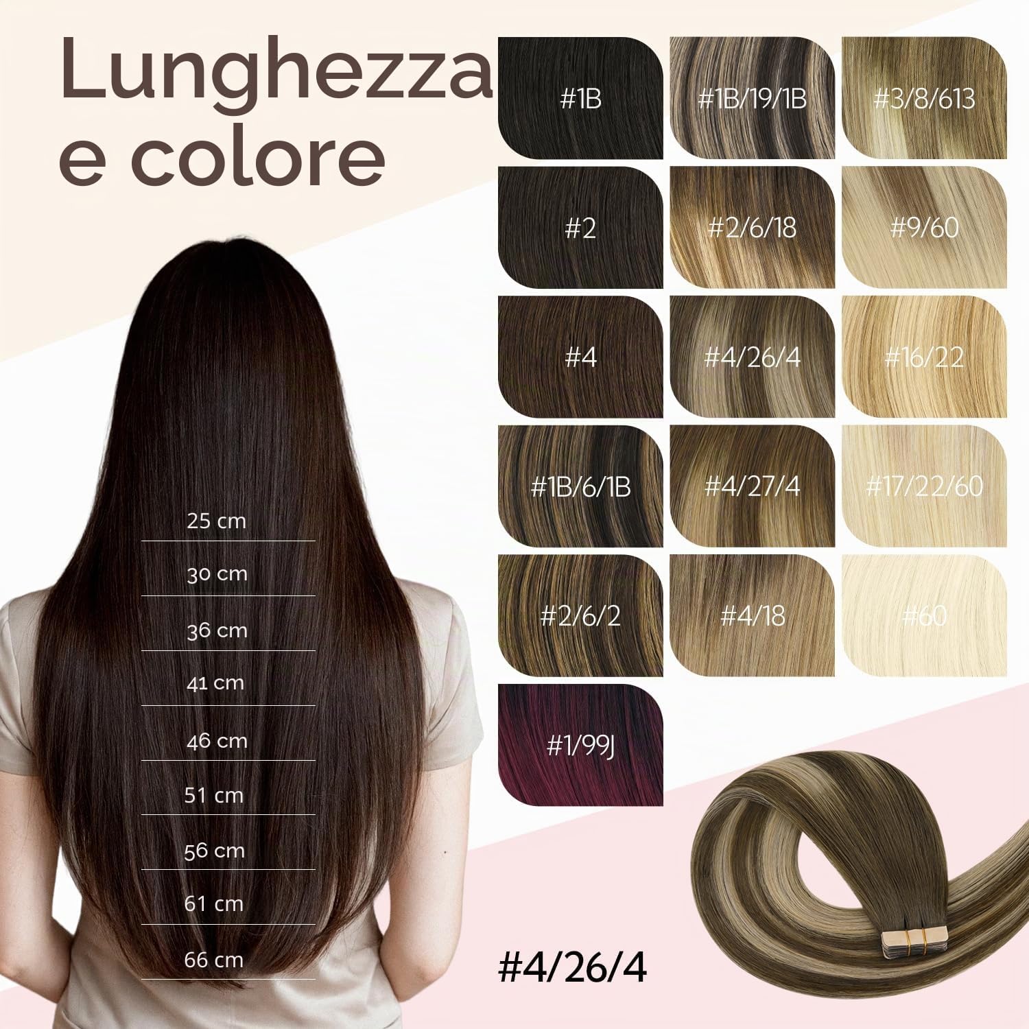 Detalle de HOTBANANA Extension Capelli Veri Biadesivo 50 cm – Balayage Marrone Cioccolato a Biondo Miele, Remy Tape in 20 pezzi