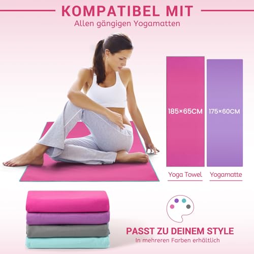 Detalle 2 de Novent Yoga Handtuch rutschfest 185x65cm – Mikrofaser Yogatuch mit Antirutsch-Noppen, lila