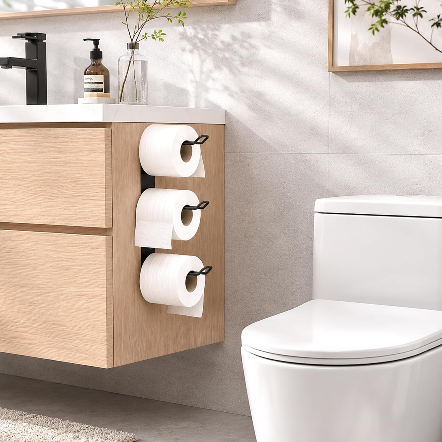 Thumbnail 4 de Cubbiesavor Wall-Mounted 3-Roll Toilet Roll Holder with Self-Adhesive Mounting (Matte Black)