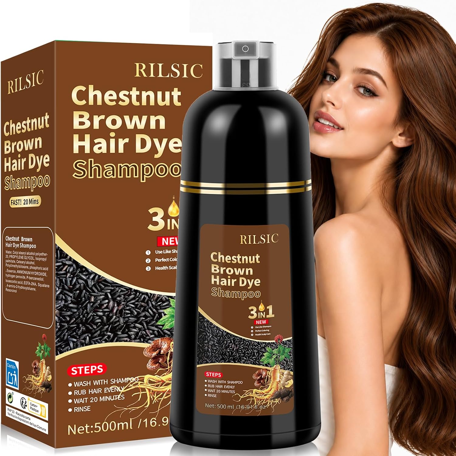 Detalle de Haarfärbeshampoo 3in1 Kastanienbraun 500 ml