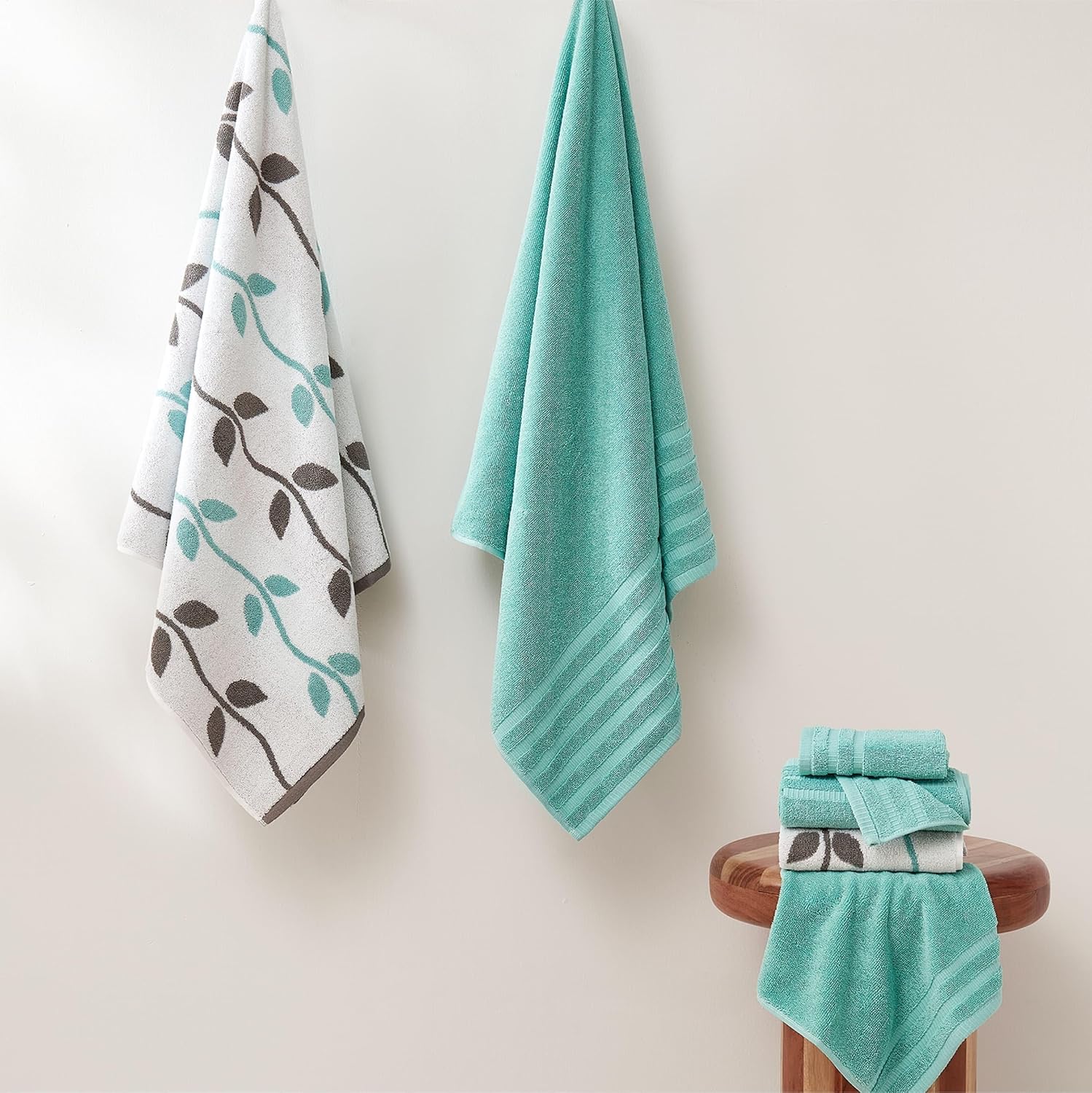 Thumbnail 1 de Modern Threads Natural Vine 6-Piece Cotton Towel Set (Aqua) – 2 Bath, 2 Hand, 2 Washcloths