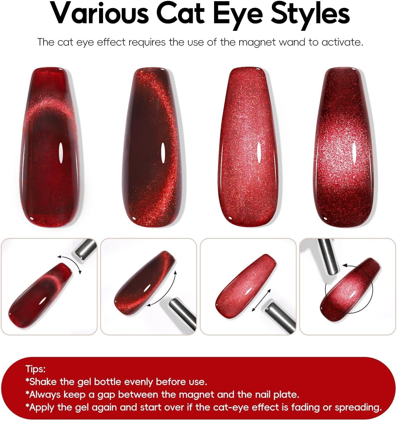 Thumbnail 4 de PEACECOLOR Vernis semi permanent Cat Eye marron/rouge en kit de manucure DIY (6 couleurs) – avec aimant