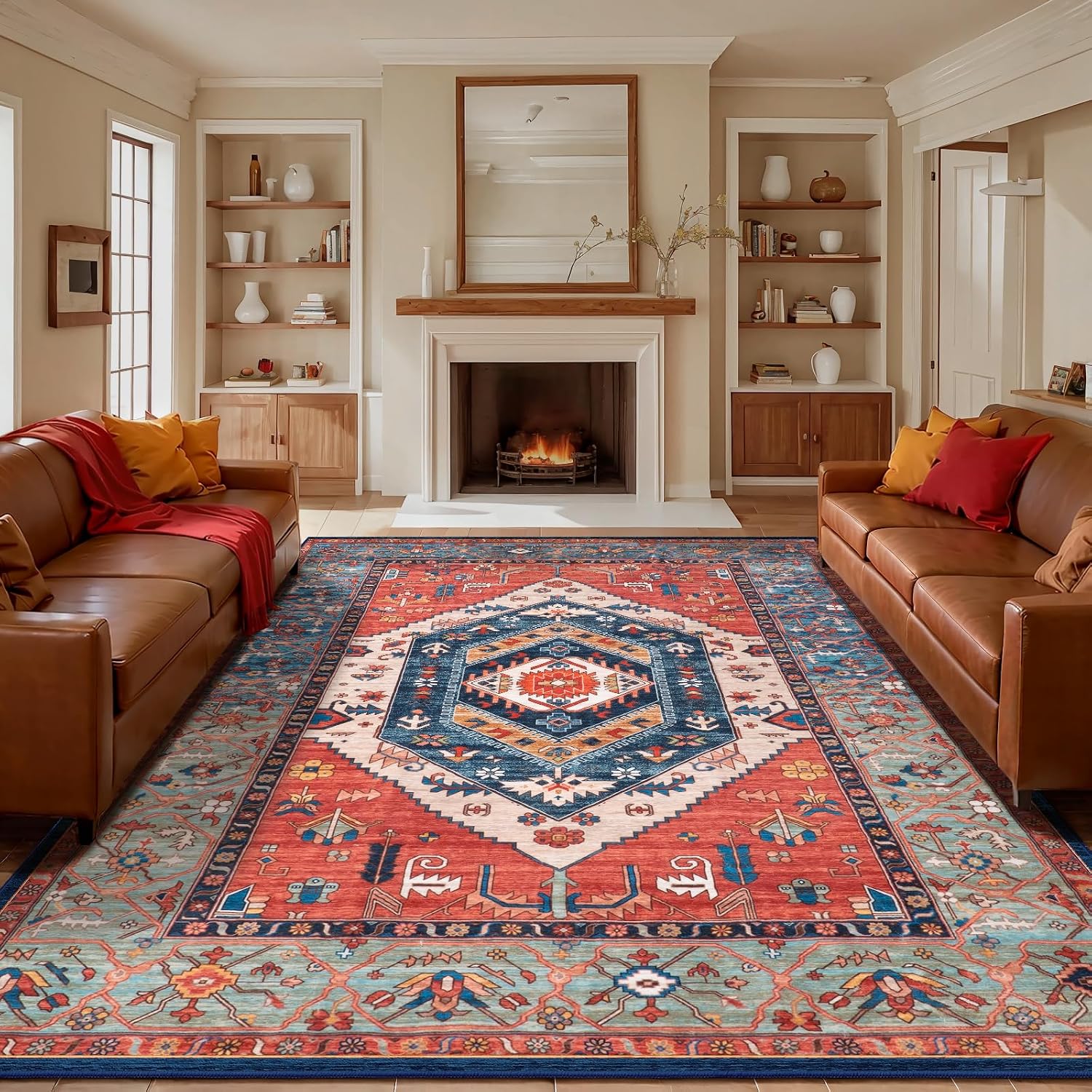 Thumbnail 6 de SERISSA Washable Rugs 9x12: Large Non-Slip Boho Rug with Vintage Distressed Oriental Print