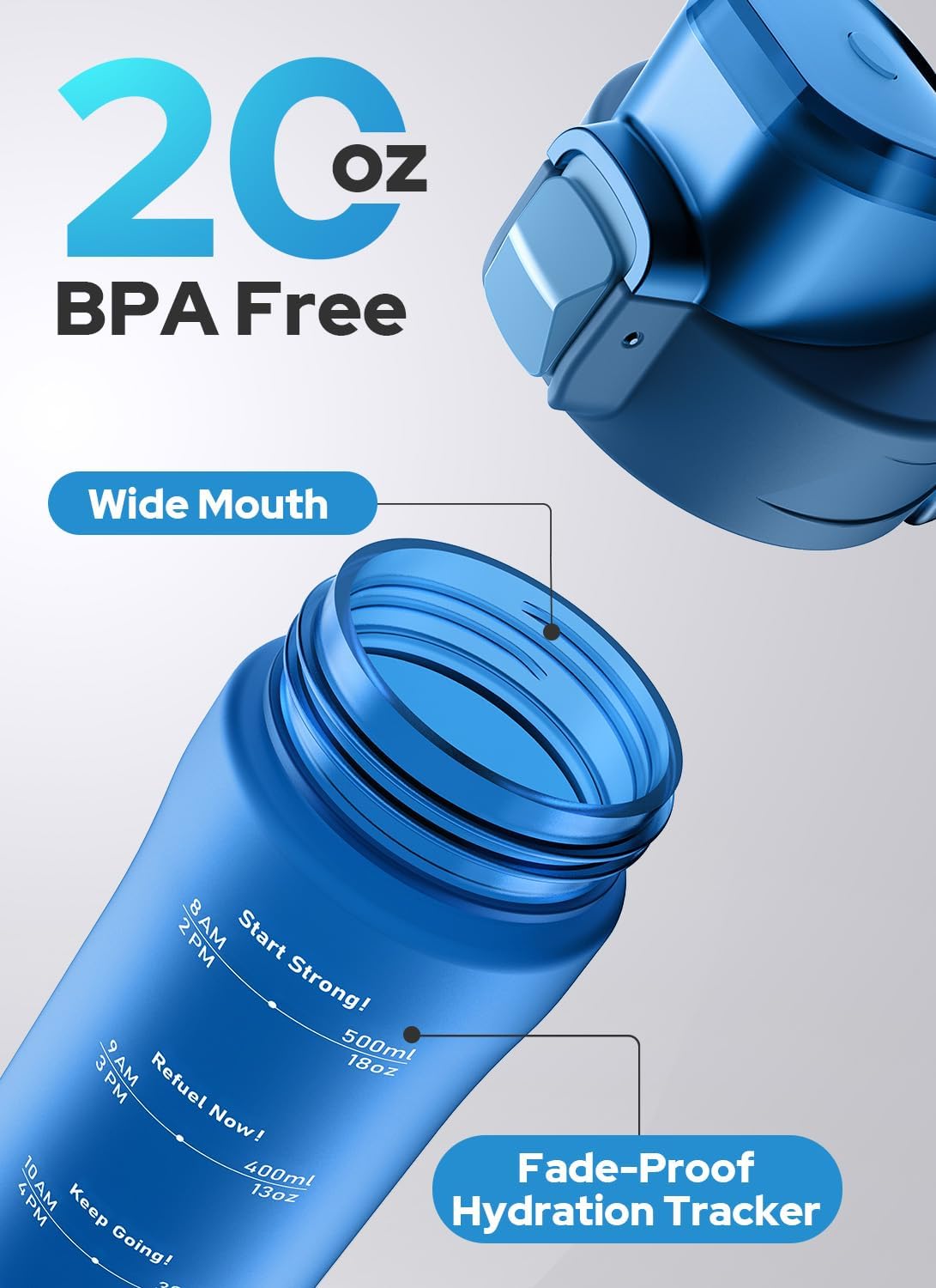 Thumbnail 6 de Opard WB12-NA-Ice Blue Zip 20 oz Tritan Water Bottle with Flip-Top Lid