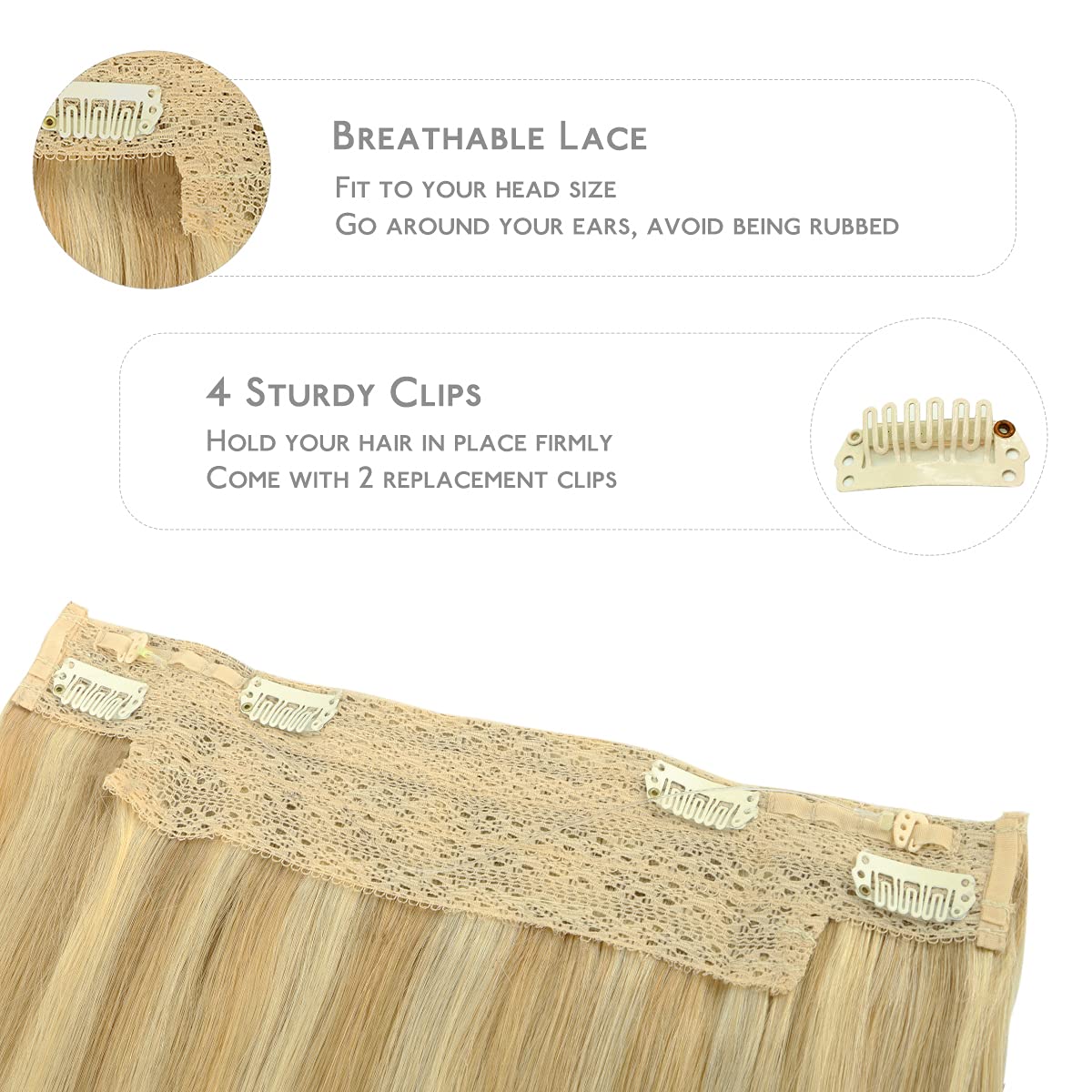Detalle de WENNALIFE 20-inch Remy Wire Hair Extensions — Light Blonde Highlighted Golden Blonde, 110g