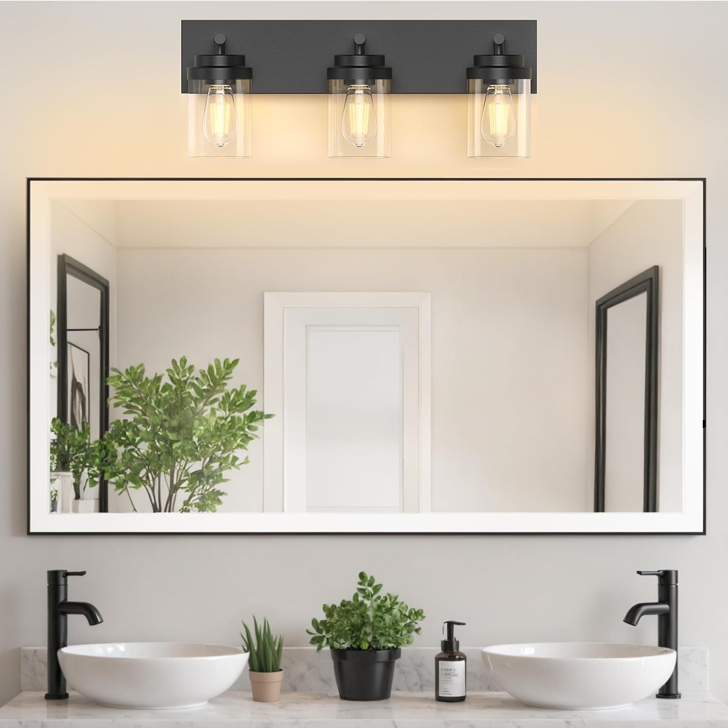 Thumbnail 6 de IZORRO HL101-3T-CL 3-Light Bathroom Vanity Light, Matte Black, Clear Glass