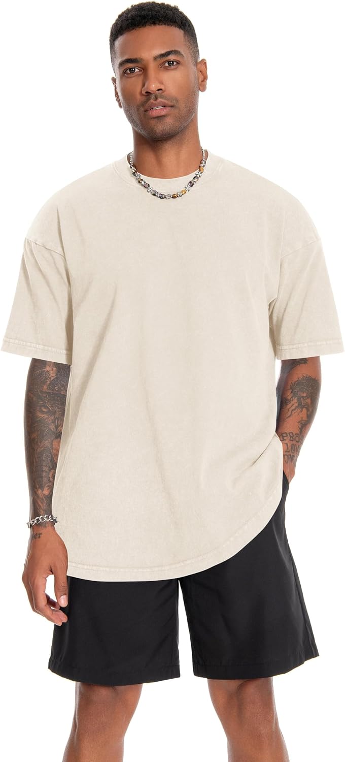 Detalle de Oversized Tshirts for Men Short Sleeve Vintage Washed Basic Loose Tees 2026