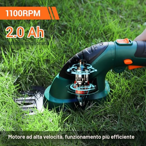Detalle de LIFERUN Cesoia per Erba a Batteria 7,2V 2000mAh 2in1: tagliasiepi e tagliabordi leggera e versatile