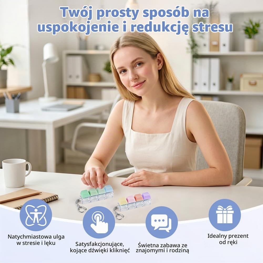 Detalle 2 de AUAUY 5702741 – brelok antystresowy, mini klawiatura z 4 przyciskami, 2 sztuki