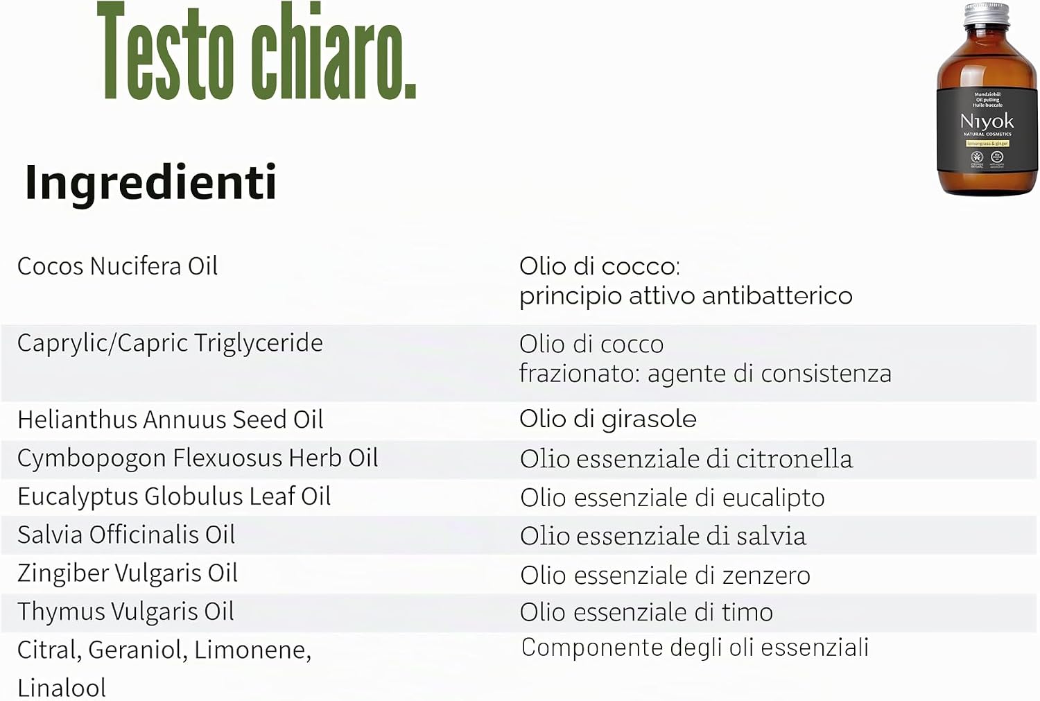 Detalle de Niyok Olio per oil pulling bio Lemongrass & Zenzero – 200 ml