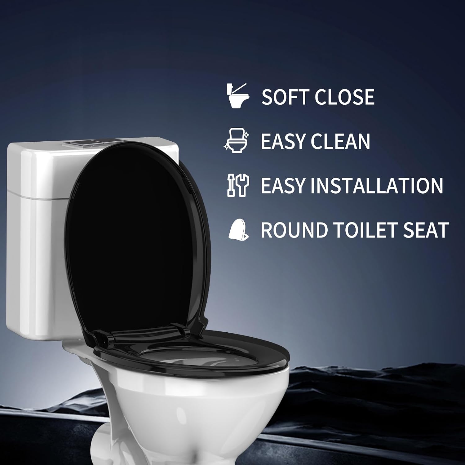 Detalle de Meydrdou CCP004 Black Round Toilet Seat with Soft-Close PP Lid