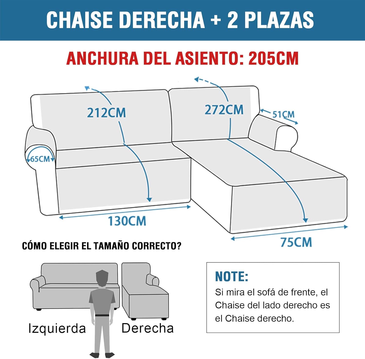 Thumbnail 1 de BellaHills Funda Sofá Chaise Longue Acolchada 205cm 🛋