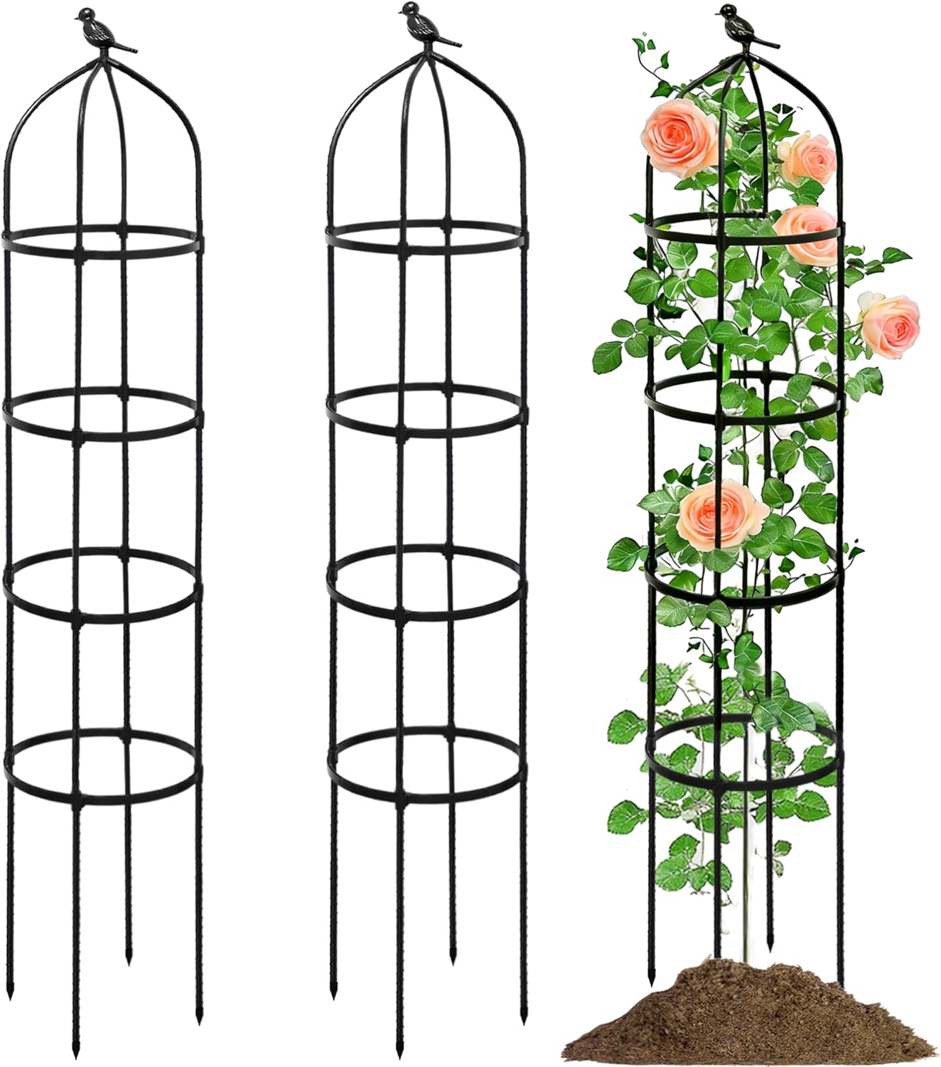 Detalle de 2-Pack Garden Obelisks for Climbing Plants (175 cm) with 32 cm Base, Rust-Resistant PE Coating