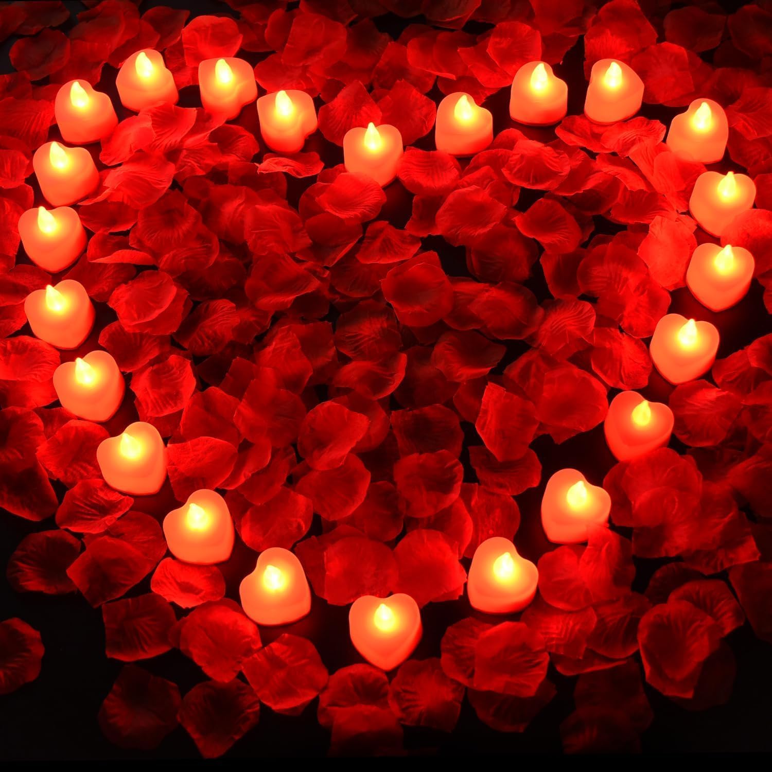 Thumbnail 6 de gobutend 6000 Artificial Rose Petals with 72 Flameless LED Heart Tea Lights for Valentine’s, Weddings & Parties