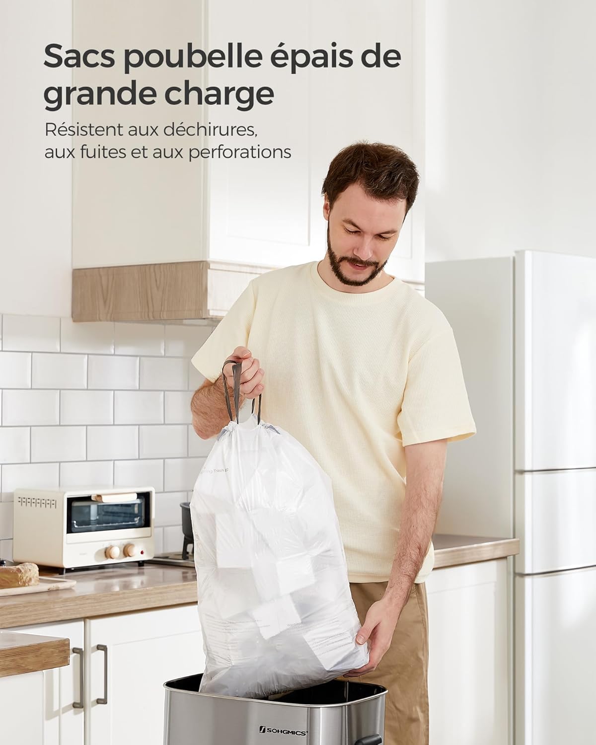 Detalle de SONGMICS Sacs Poubelles Résistants 15–20 L, 42 x 60 cm, 3 rouleaux (120 pièces) – Code 020A01, blancs