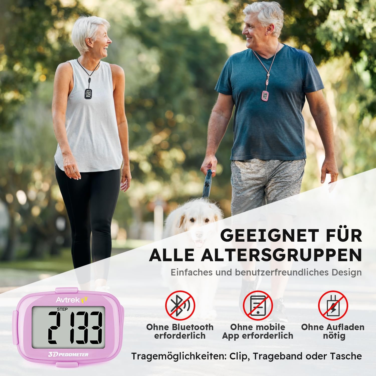 Detalle 2 de AVTREK Präziser 3D-Schrittzähler Mini-Schrittzähler für Walking und Laufen im Freien