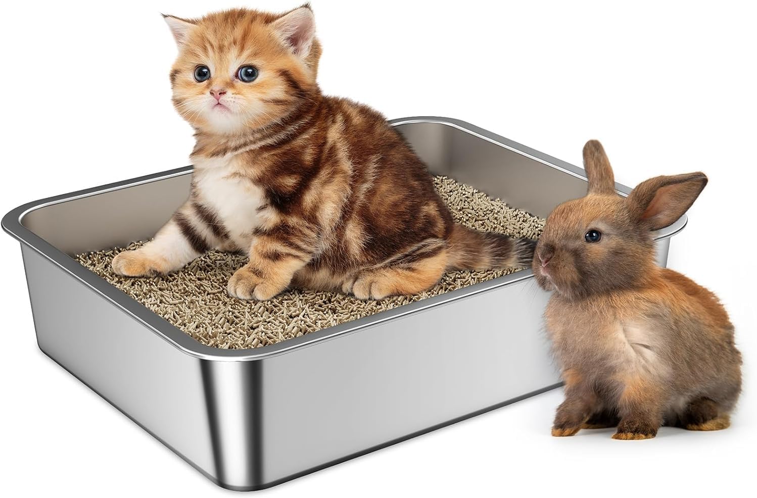 Detalle de Barhon Edelstahl Katzenklo 45 × 35 × 10 cm – robust, hygienisch und vielseitig