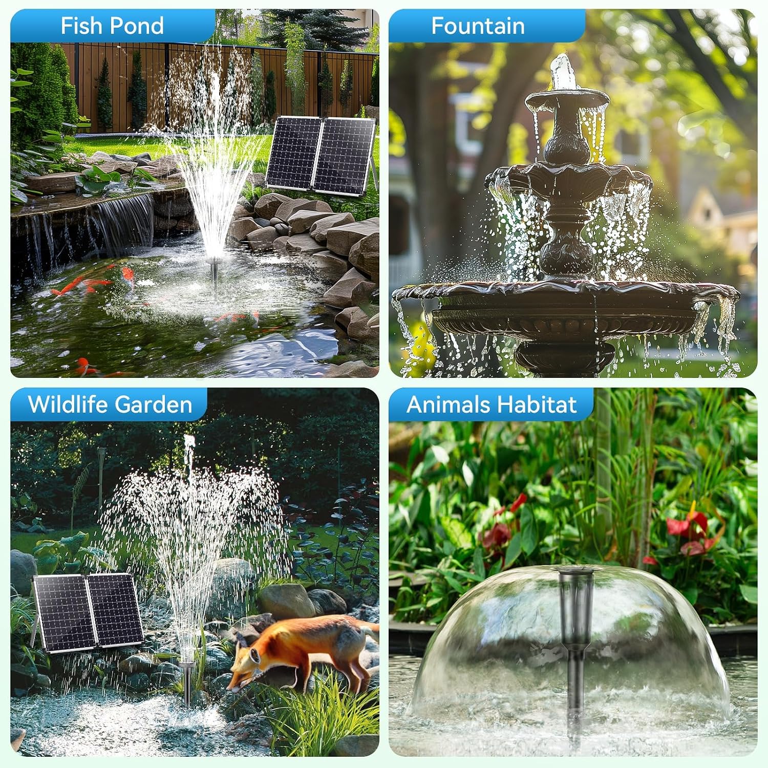 Detalle 2 de POPOSOAP 55W Solar Pond Pump Fountain with 480GPH Flow and 8.5ft Splash