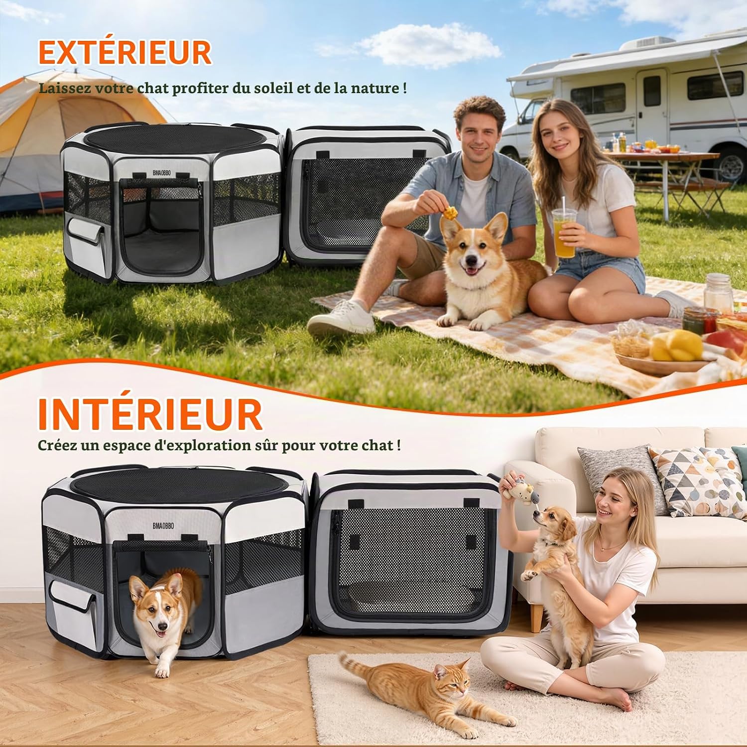 Detalle de BMaoBBo 2-in-1 opvouwbare speelbox voor katten met afneembare kattenbak