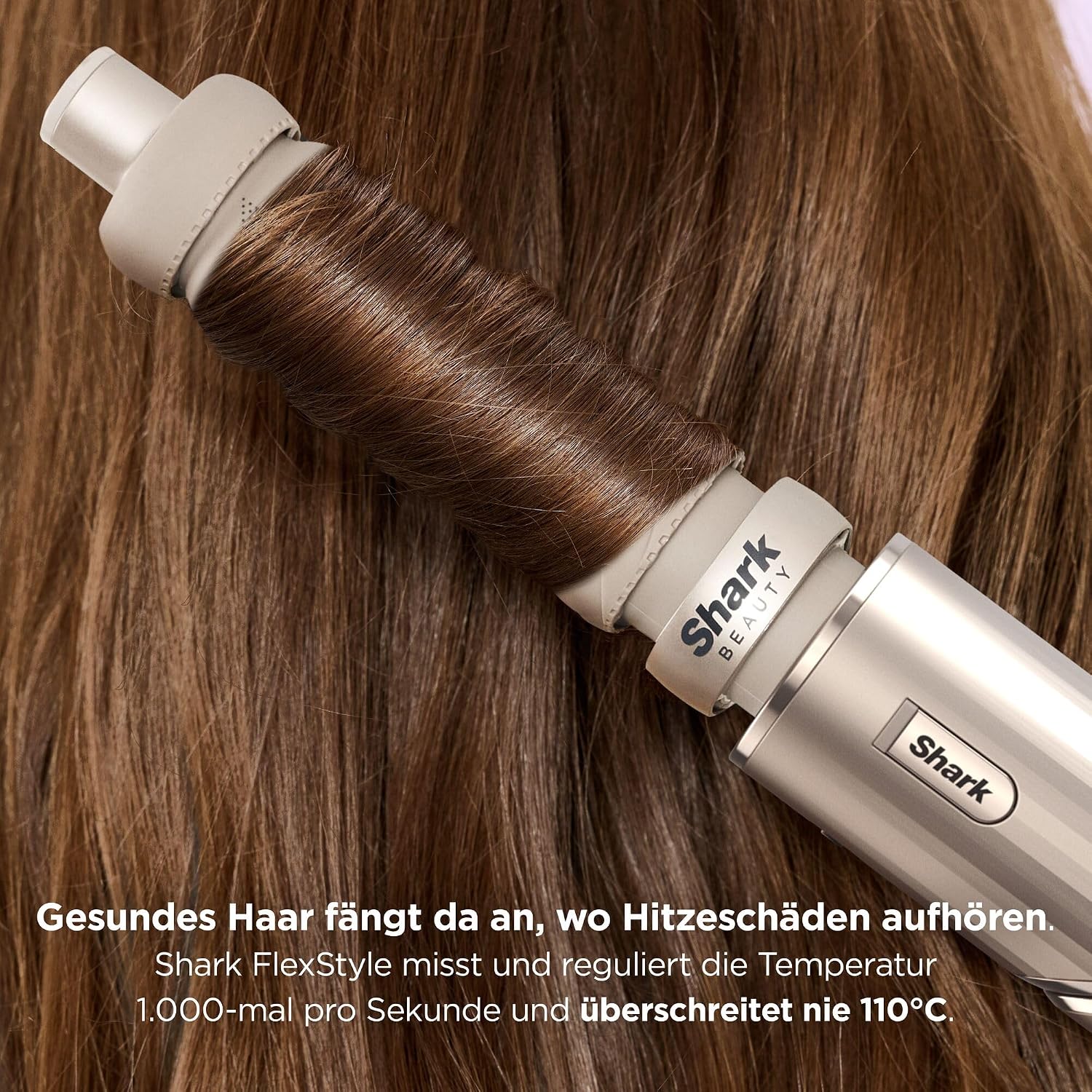 Detalle de Shark FlexStyle 5-in-1 Luftstyler & Haartrockner inkl. Auto-Wrap-Lockenaufsatz – Champagner