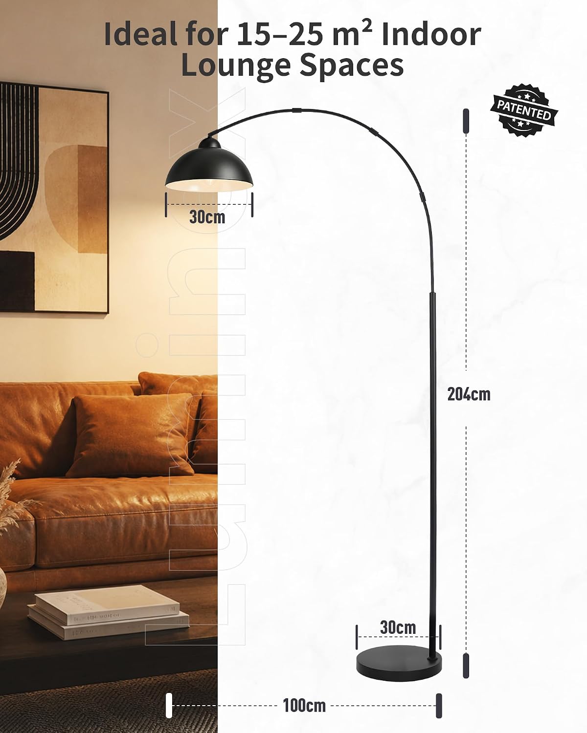 Detalle de 204cm Modern Black Arc Floor Lamp with Weighted Base