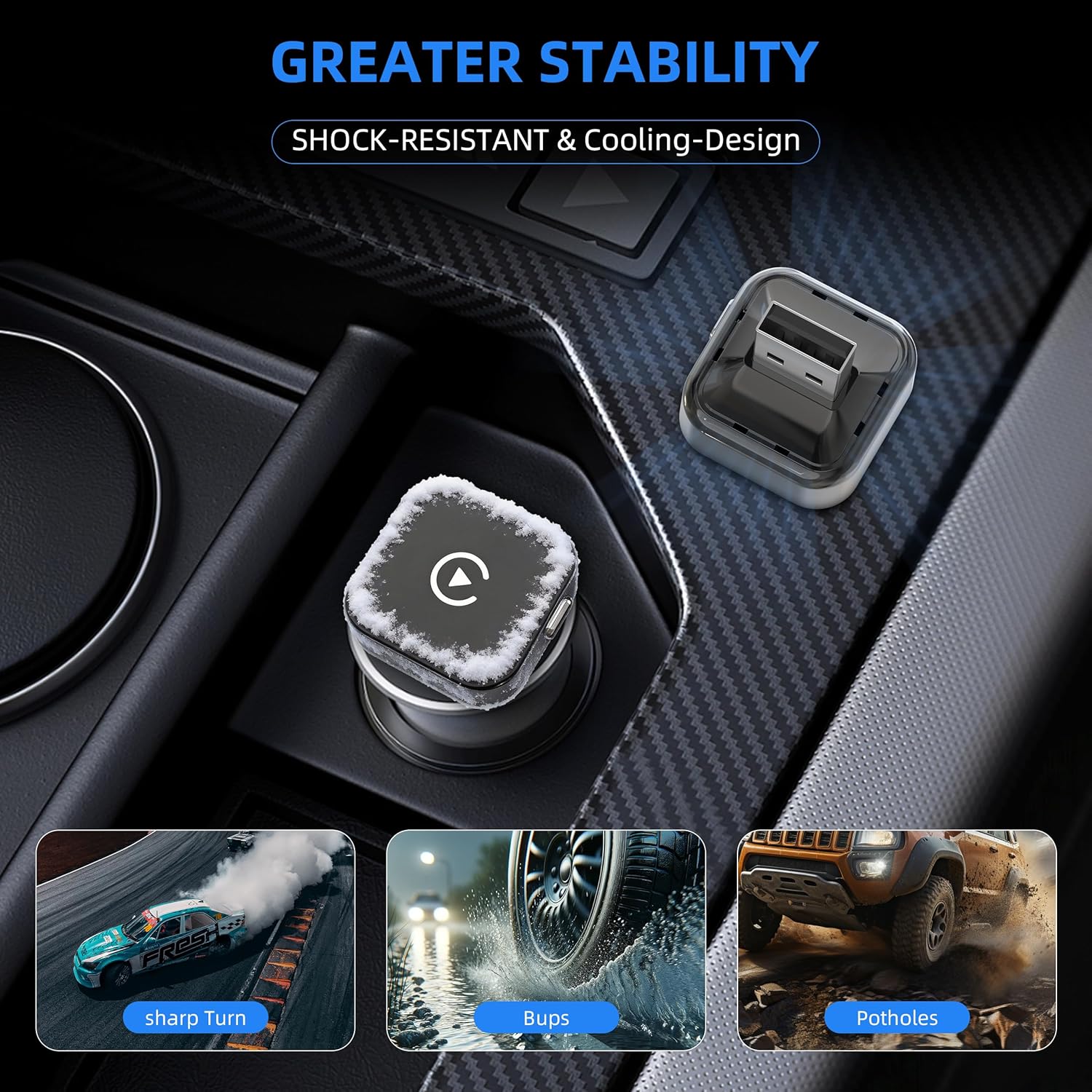 Detalle 2 de Jyveejxon Wireless CarPlay & Android Auto Adapter UK (2026 Upgraded) – 2 Phones, 2 in 1 Plug & Play