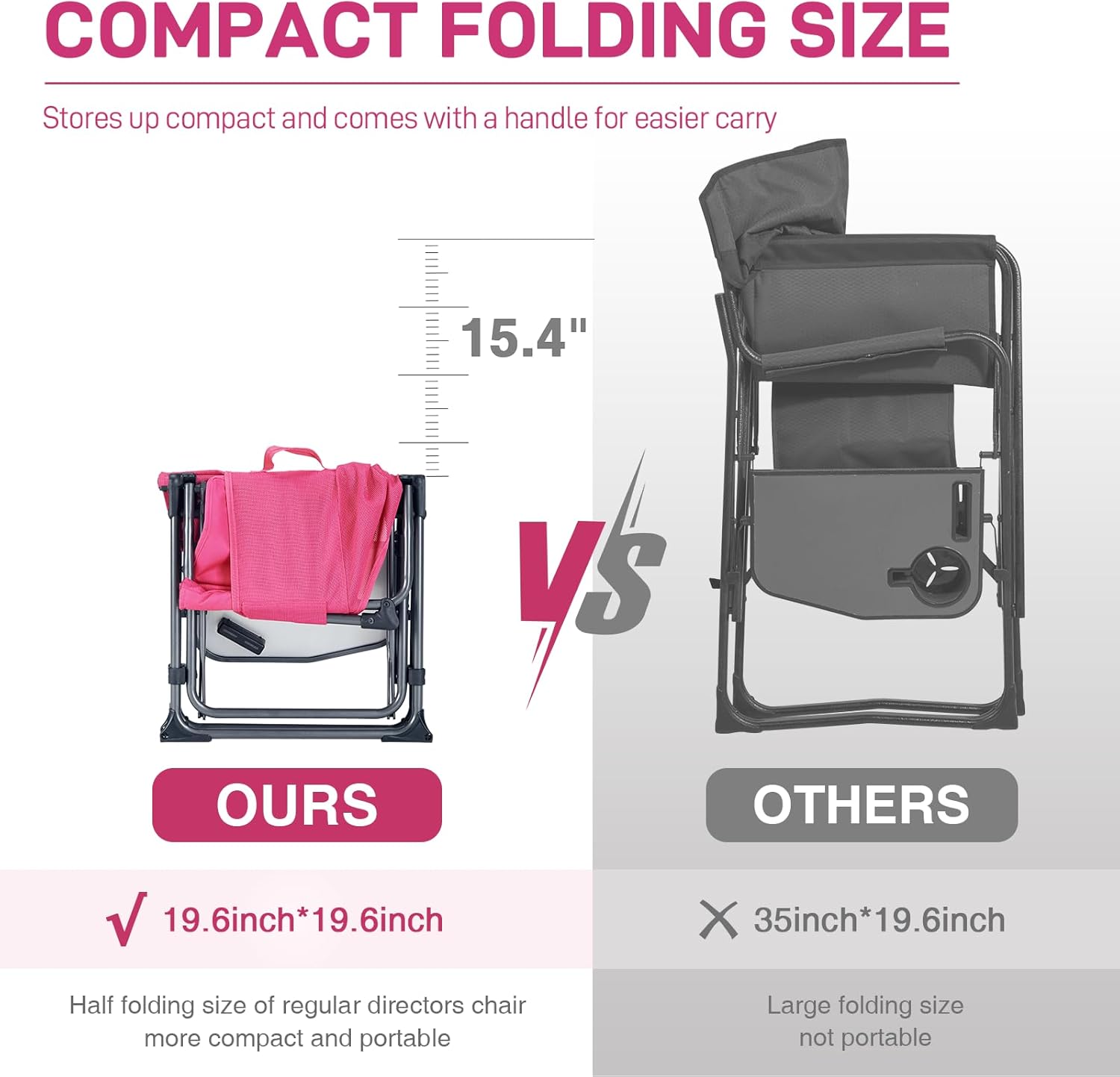 Detalle de EVER ADVANCED Camping Directors' Chair with Side Table – Portable Foldable, Textilene Mesh, 400 lbs, Pink