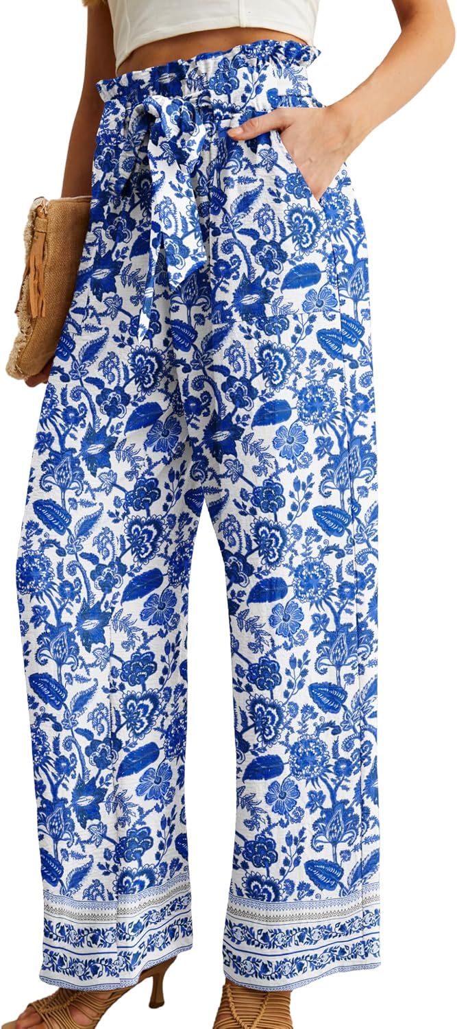 Thumbnail 1 de IWOLLENCE Women High Waist Palazzo Pants with Adjustable Knot – Wide Leg, Pockets, Beach to Office