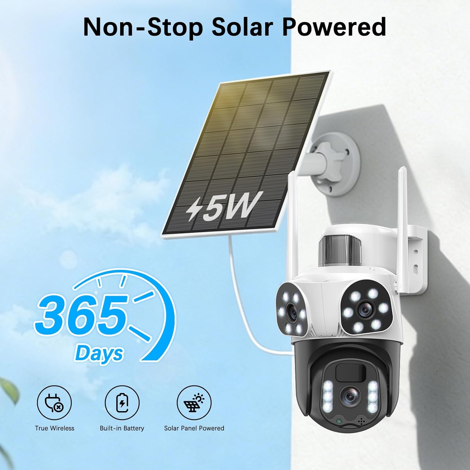 Detalle 2 de Caméra de surveillance extérieure sans fil 8MP avec panneaux solaires 355° PTZ et double objectif grand angle – Pack 2