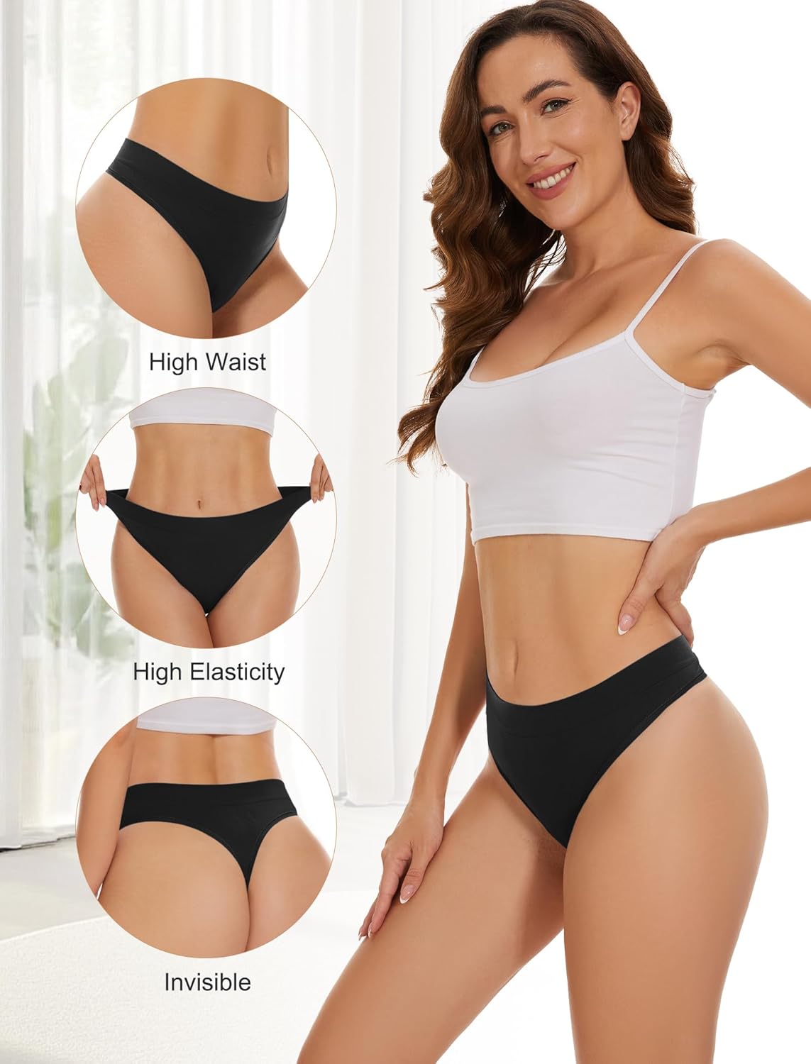 Thumbnail 2 de VOENXE nahtloser String-Tanga Damen mit hoher Taille – 5er Pack Seamless Slip für Sport & Alltag