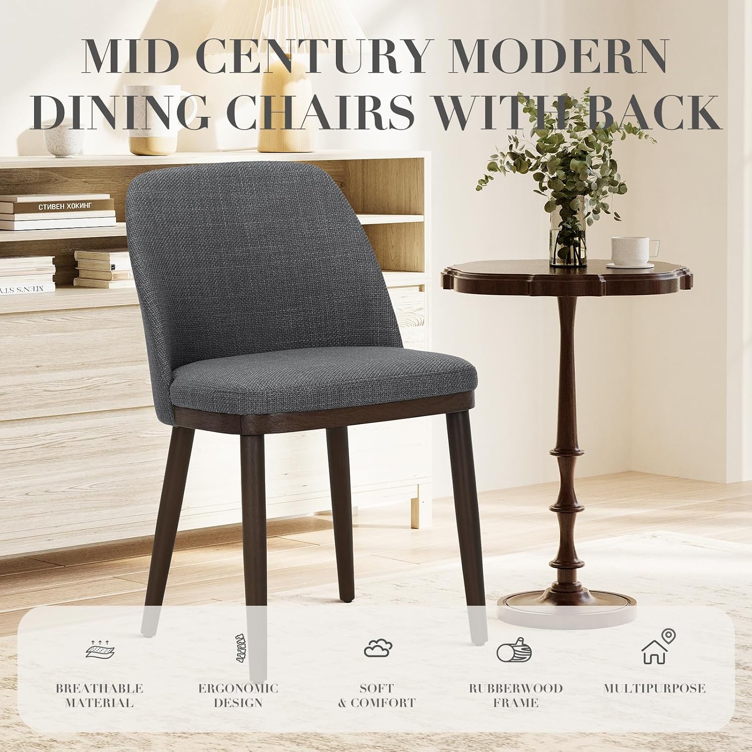 Detalle de COLAMY VC-3100-LGY-3B Upholstered Dining Chairs, Set of 6, Grey