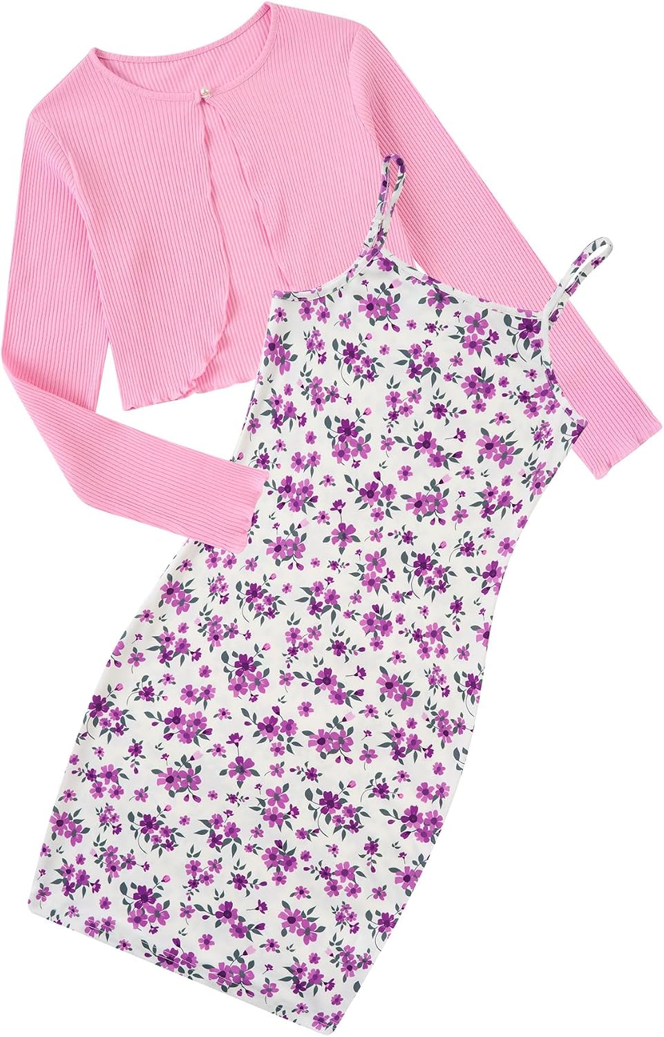 Detalle de Girls' Dress with Ruffle Cardigan, Sizes 7–14