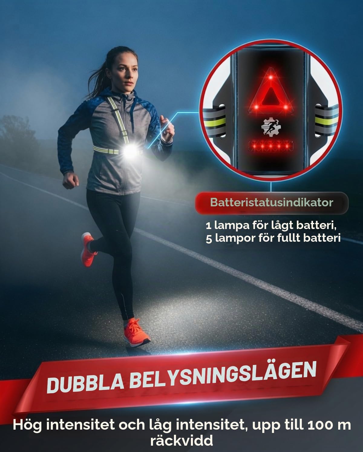 Detalle de LUMEFIT JR-0901 löparlampa med 500 lumen och 90° justerbar vinkel