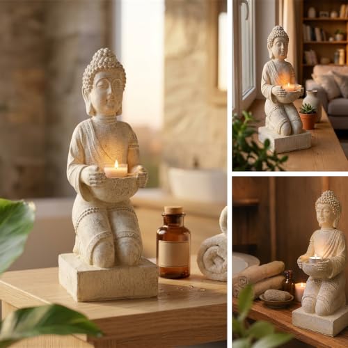 Detalle de INtrenDU Statua di Buddha con portacandele 39 cm – crema