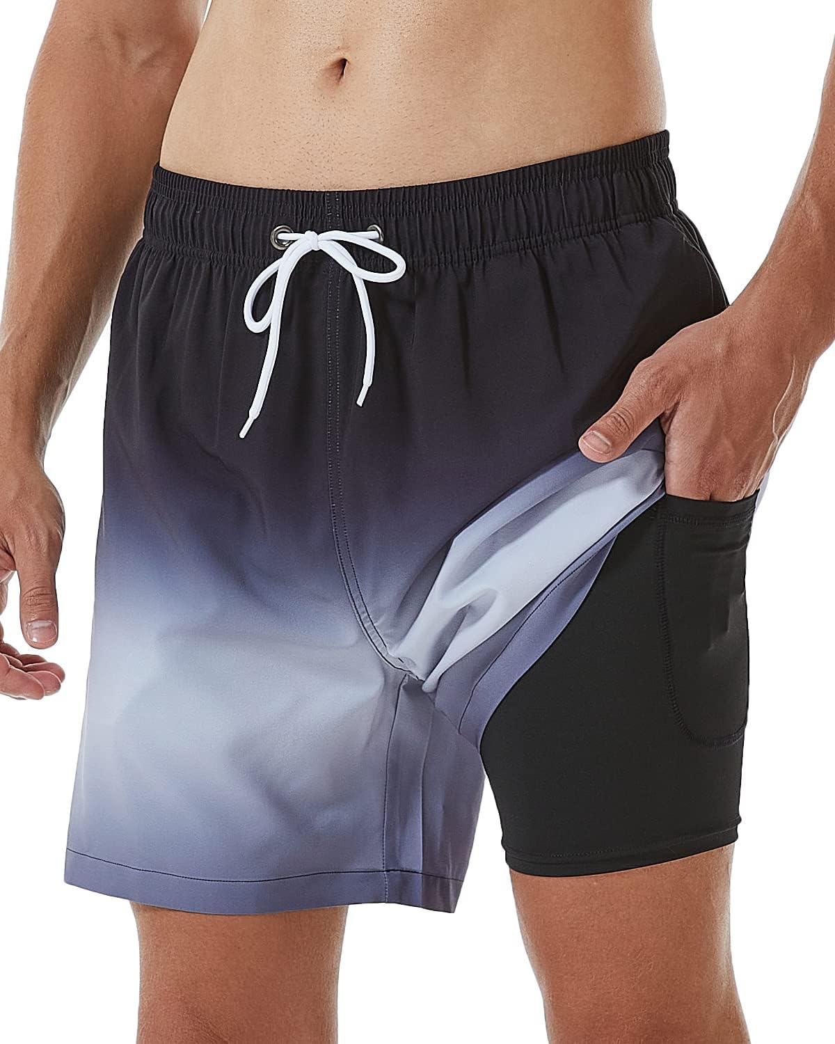 Thumbnail 1 de SILKWORLD Mens 2 in 1 Swim Shorts with Compression Liner and Zipper Pockets