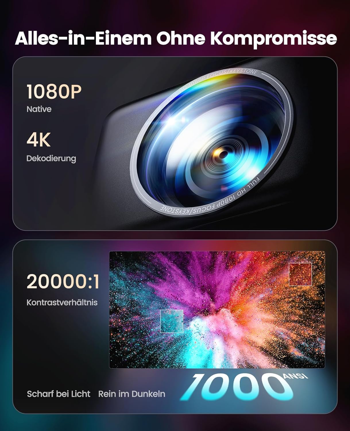 Detalle de iWIMIUS Smart Beamer 4K mit Official Netflix, Dolby Audio, 1000 ANSI und Auto-Fokus (WiFi 6/Bluetooth) für Outdoor & Garten