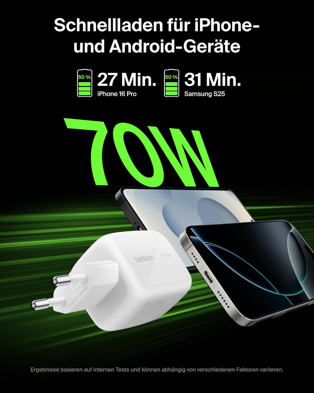 Thumbnail 3 de Belkin 70W GaN-Ladegerät mit 3 Ports (2x USB-C, 1x USB-A) – kompakt, universell einsetzbar