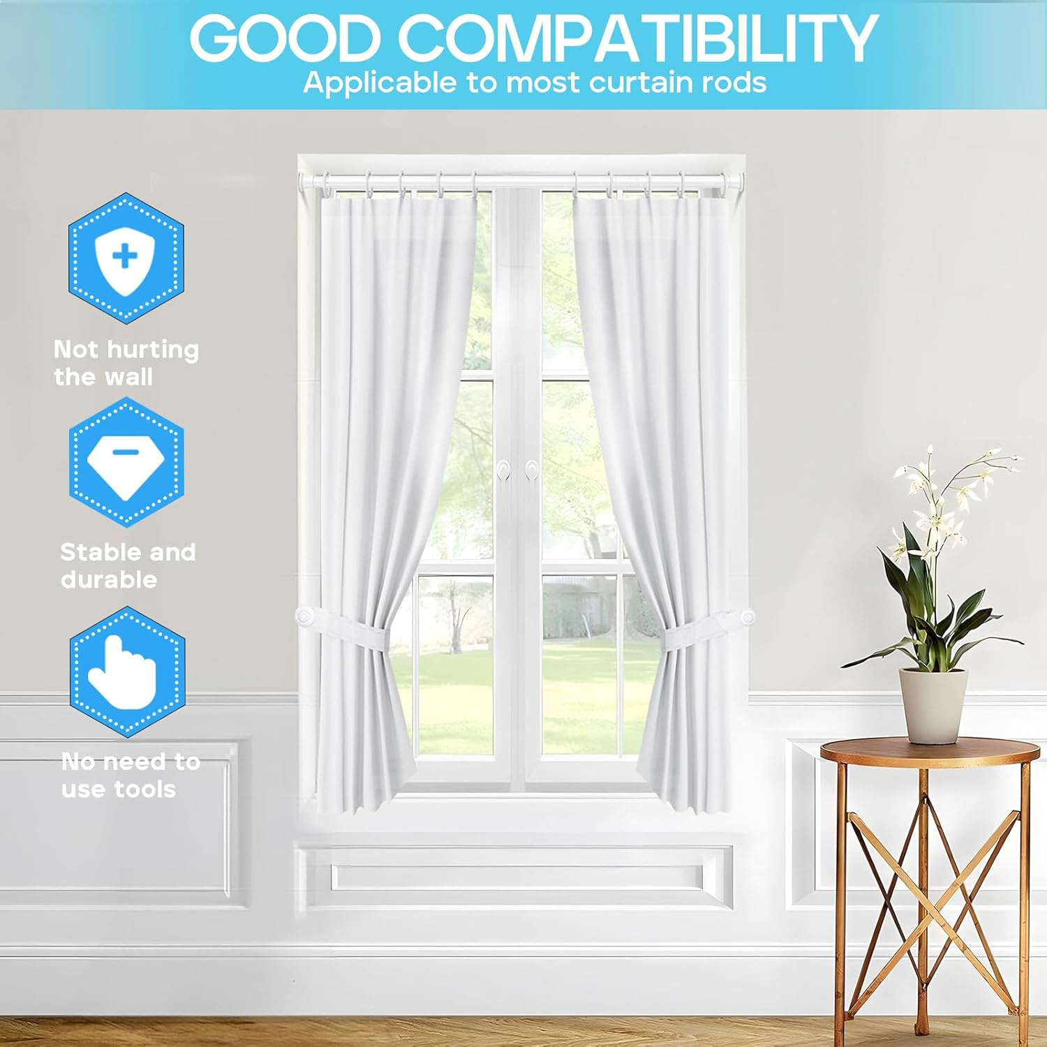 Thumbnail 2 de ZipGlo Zipglo Extendable Curtain Pole (59–120 cm) – tension rod for shower curtains, bathroom, windows & more, white