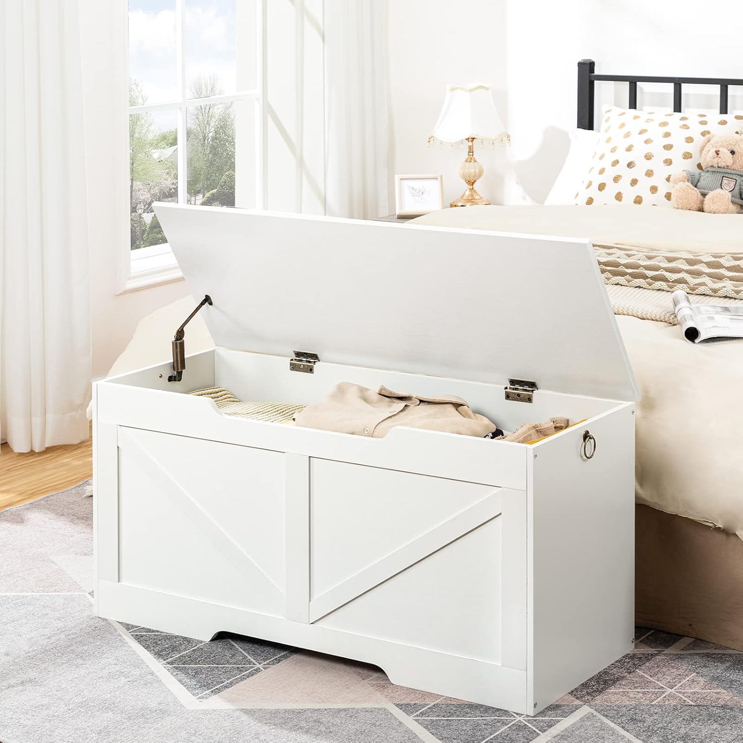 Thumbnail 2 de HOOBRO Cassapanca con contenitore per bambini 100 cm bianco, panca bauletto con cerniere di sicurezza