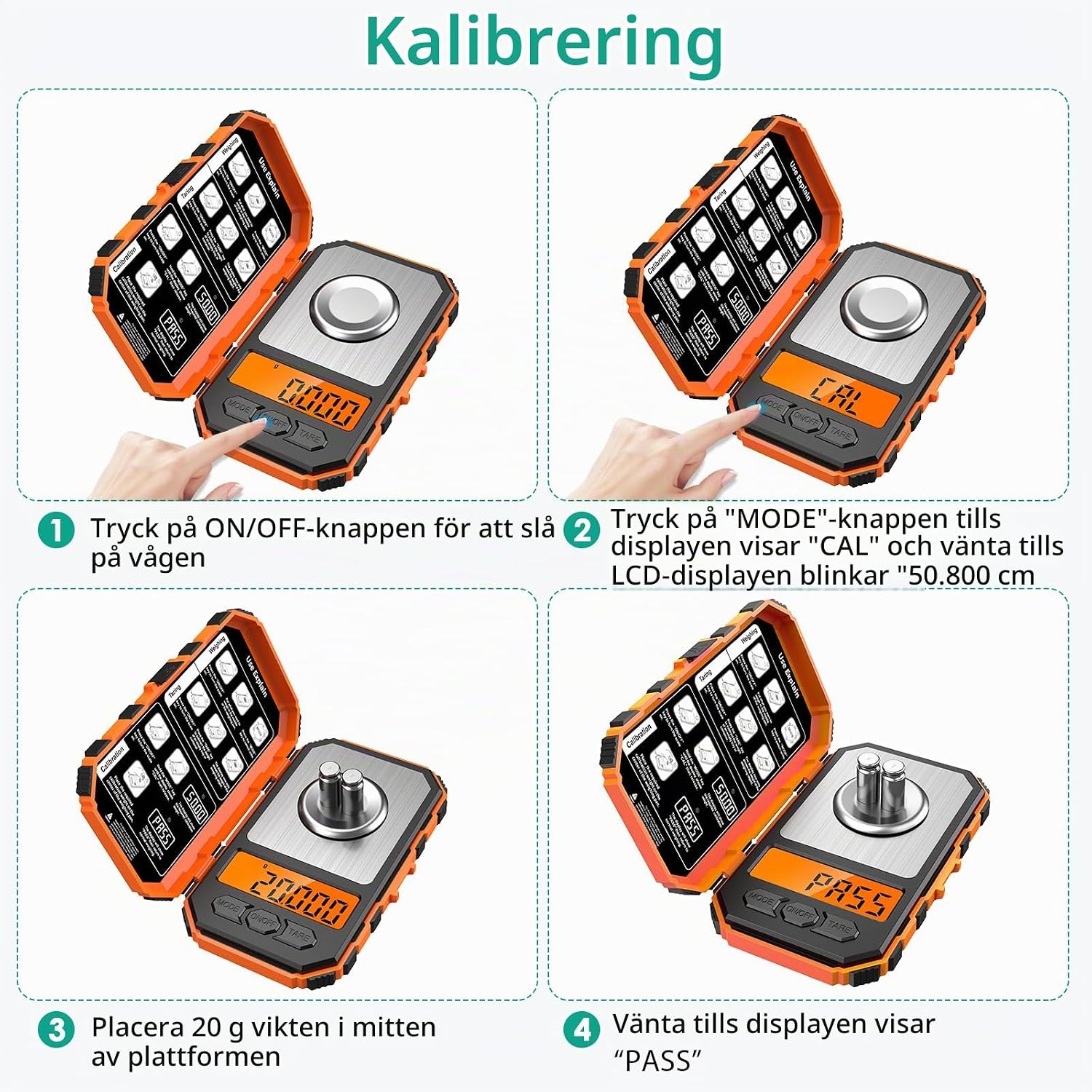 Detalle 1 de ORIA precisionsfickvåg 50 g/0,001 g i rostfritt stål, orange