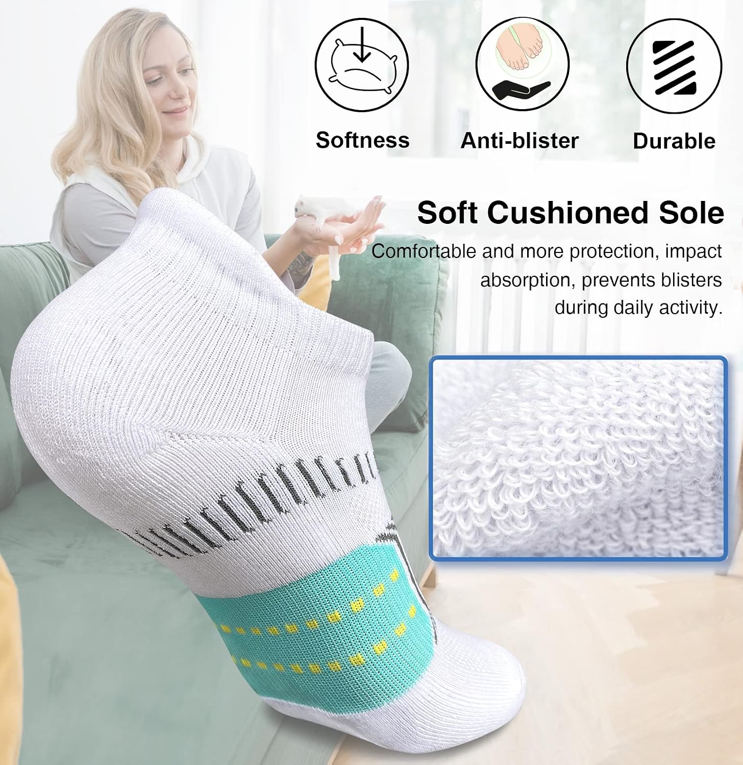 Detalle 2 de suaskk Womens Athletic Cushioned Anti-Blister Comfort Running Ankle Socks (5 Pairs)