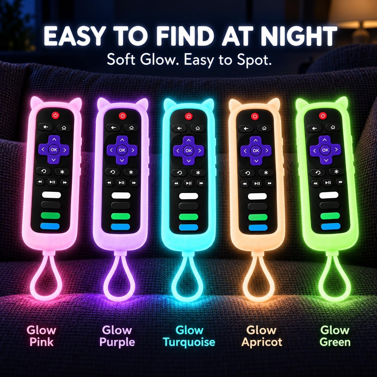 Detalle 2 de Case Cover for Roku TV Remote with Glow-in-the-Dark Cat Ears