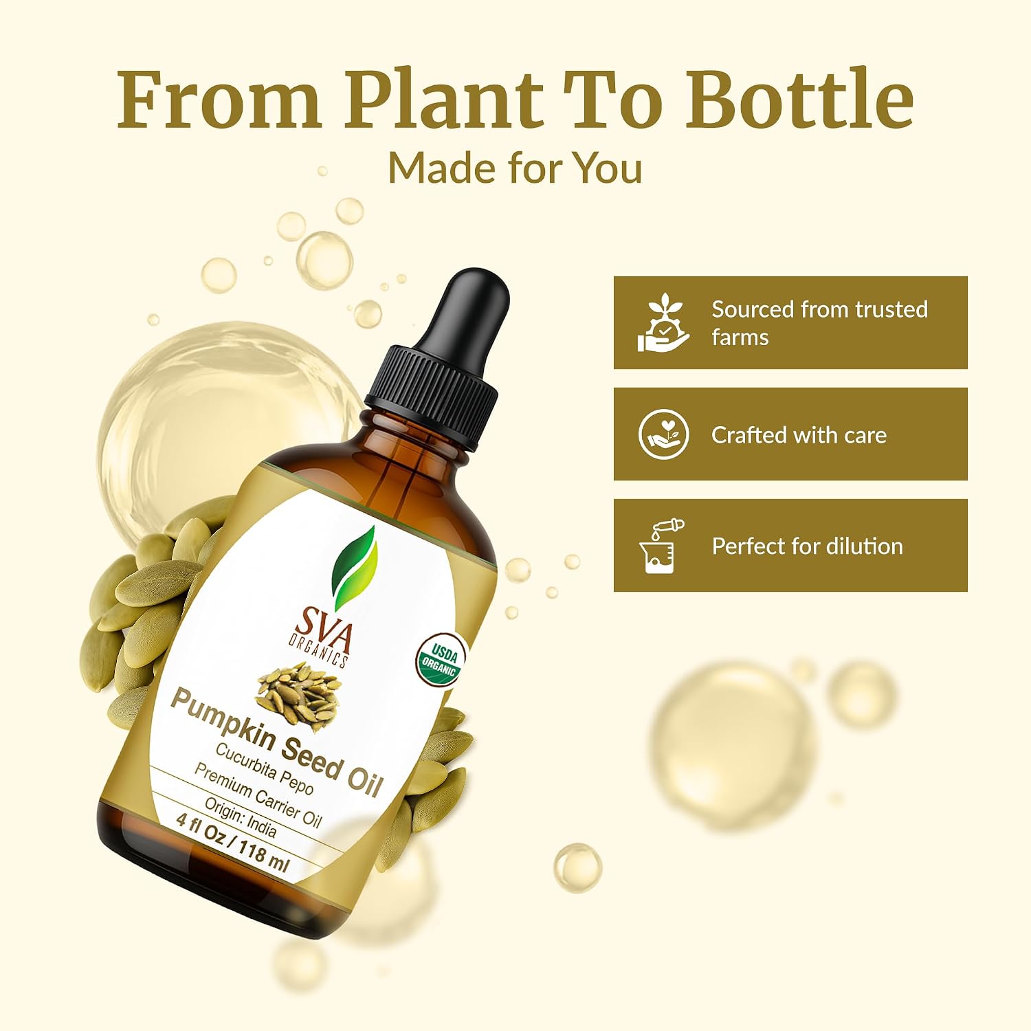 Detalle 2 de SVA Organic Pumpkin Seed Oil (4 Fl Oz) – 100% Natural Cold-Pressed Carrier Oil
