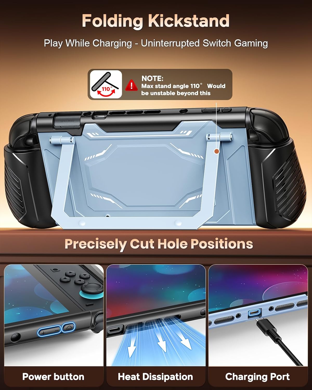Detalle de FYOUNG Dockable Case for Nintendo Switch 2 (2025): Military-Grade Protection with Removable Joy-Con Covers