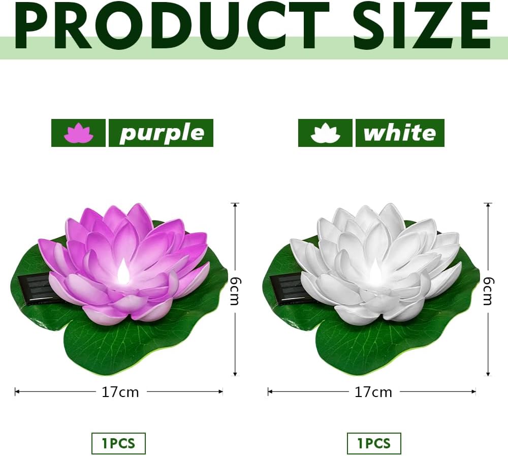 Thumbnail 2 de HuaMuDM Schwimmende Blumen – 2 Stück Solar Lotuslichter für Teich & Garten