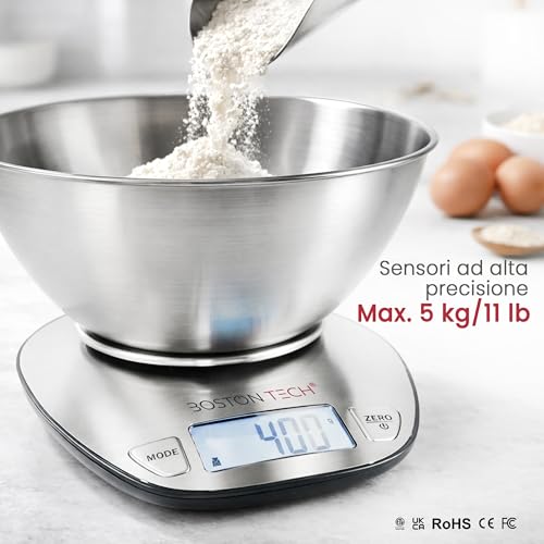 Detalle de Boston Tech Bilancia Cucina Digitale con Ciotola Rimovibile in Acciaio Inox, 5 kg/1 g