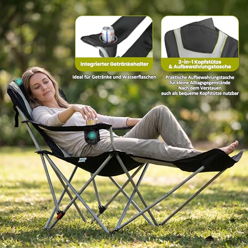 Thumbnail 6 de Homecall 2-in-1 Campingstuhl faltbar mit Fußablage – 2 Stück